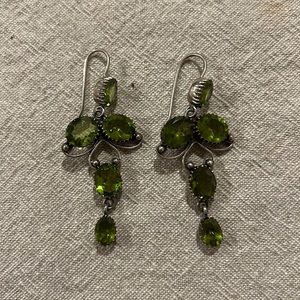 Art nouveau silver dangle earrings with green stones